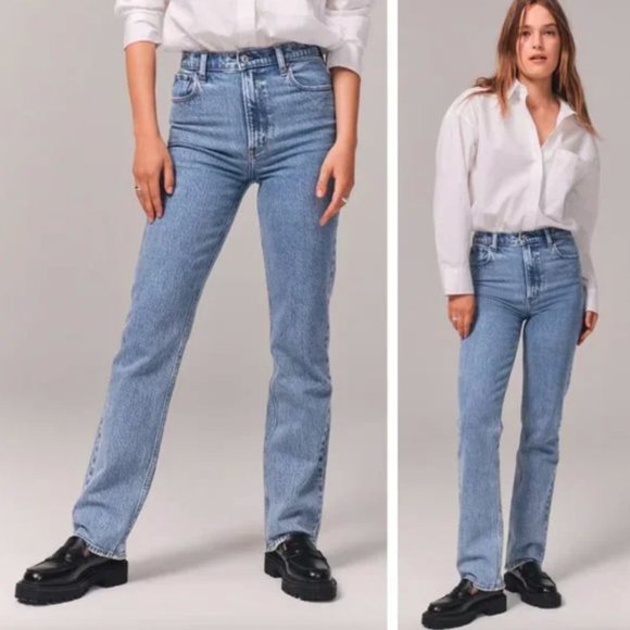 Abercrombie & Fitch Denim - Abercrombie & Fitch Ultra High Rise 90s Straight Jeans Medium Wash Denim